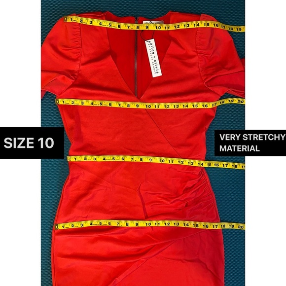 Alice + Olivia Judy Red Puff Sleeve Ruched Mini Cocktail Dress - Picture 11 of 16